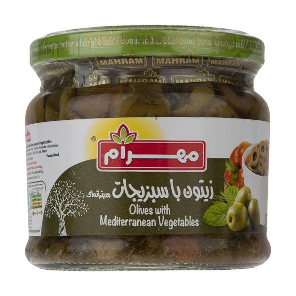 زیتون با سبزیجات مدیترانه ای مهرام مقدار 320 گرم - زیتون با سبزیجات مدیترانه ای مهرام مقدار 320 گرم